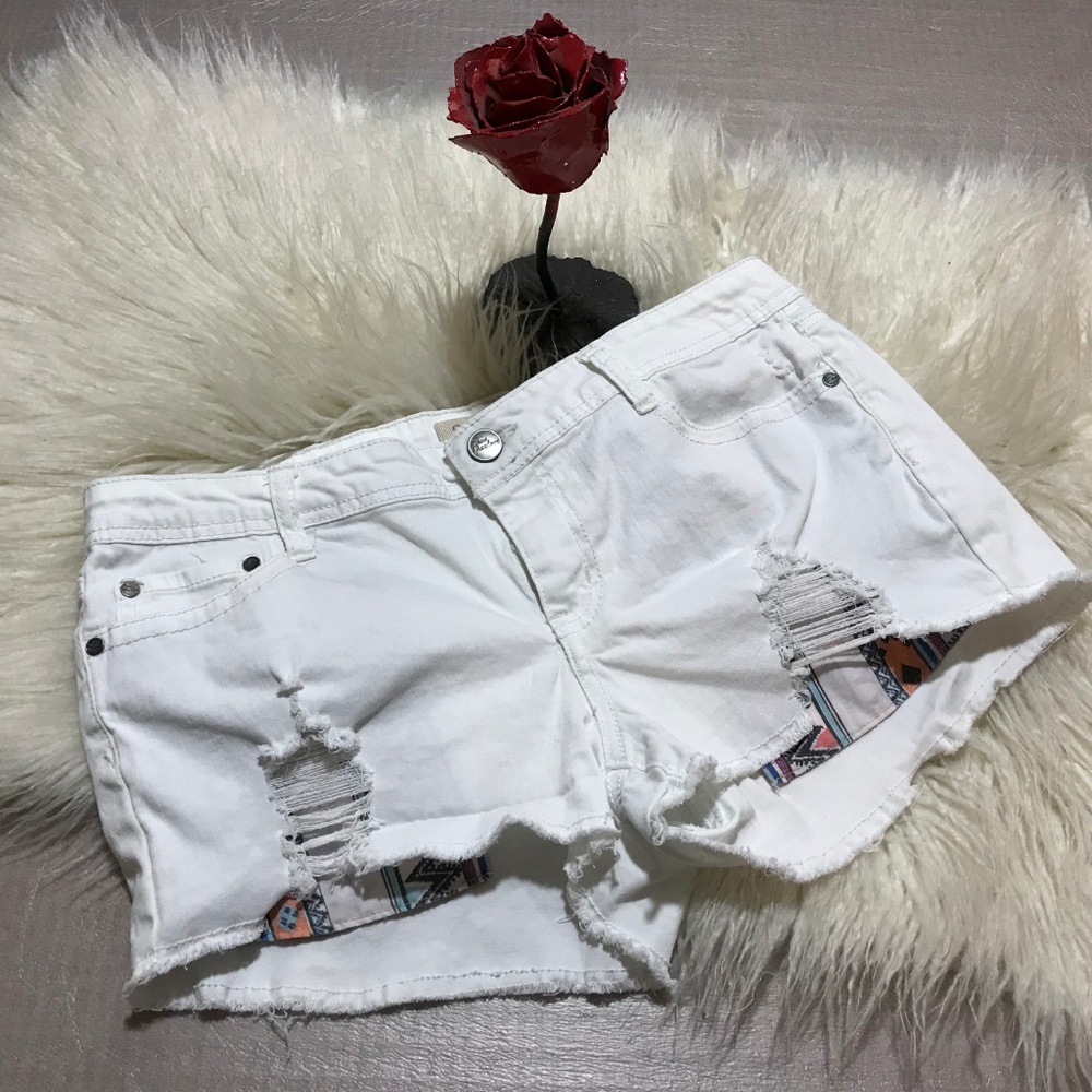 True Freedom white destroyed denim shorts